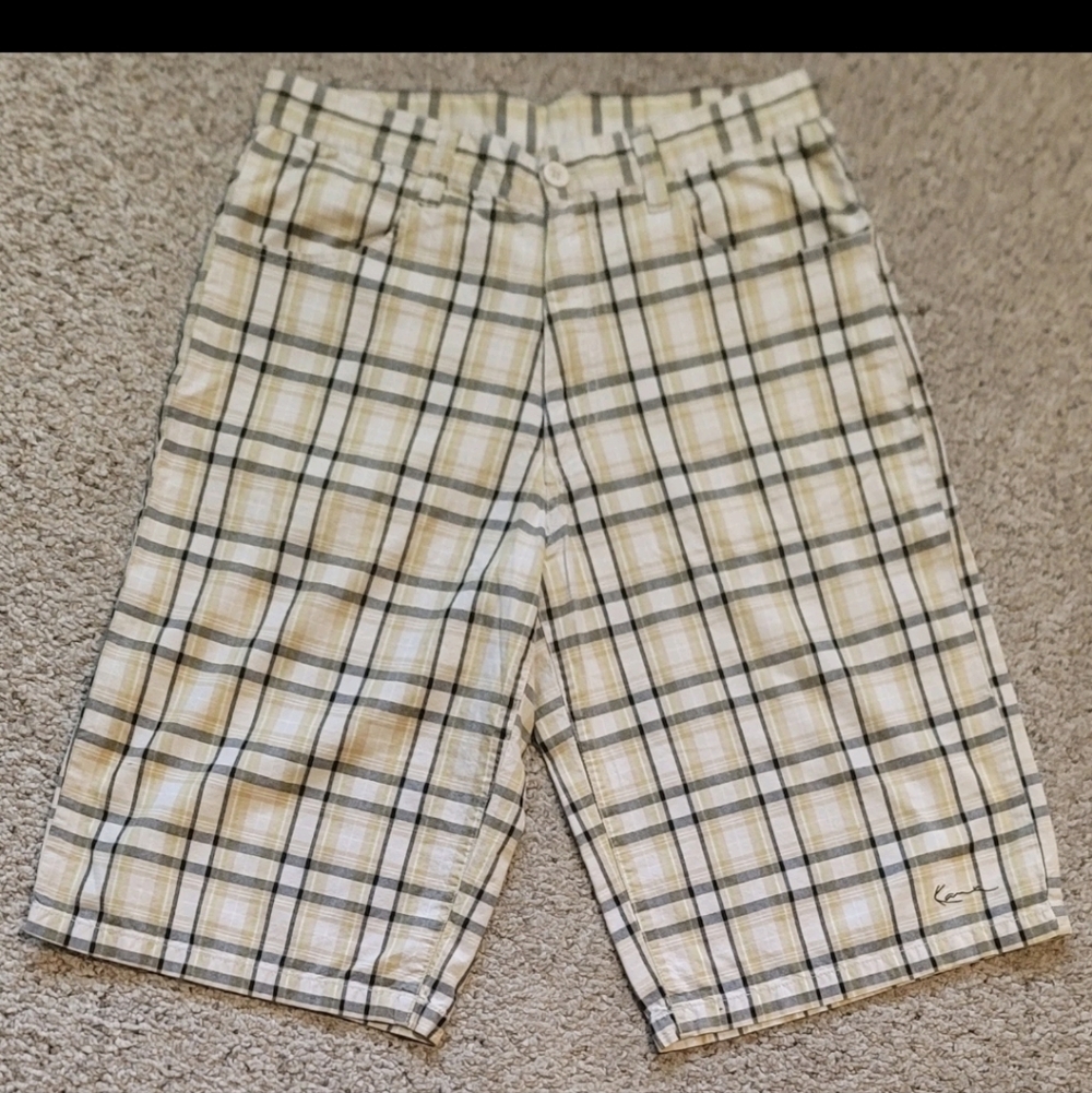 VINTAGE 1990's KARL KANI GOLD SHORTS BAGGY HIP HOP RARE EMBROIDERED 14" SIZE 32